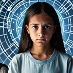 **Prompt 1:** A compassionate youth counselor, male or female, acts as a guiding light or compass for a diverse group of modern teenagers. The teenagers show signs of anxiety or being overwhelmed, surrounded by subtle, abstract digital elements like blurred social media icons, fragmented data streams, or glow lines, symbolizing contemporary challenges. The counselor gently extends a hand or gazes with understanding, emanating warmth and hope. The setting is bright and calm, suggesting a safe space amidst a complex, evolving world. Focus on empathetic connection and a sense of finding direction.