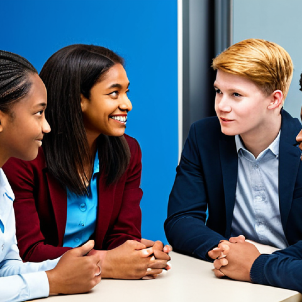 **

A diverse group of youth counselors participating in a workshop, fully clothed in professional attire. They are actively listening and engaging in a discussion led by an experienced facilitator. The setting is a bright and modern conference room. Focus on positive energy and collaborative learning. Safe for work, appropriate content, professional, family-friendly, perfect anatomy, correct proportions, natural pose, well-formed hands, proper finger count, natural body proportions.

**