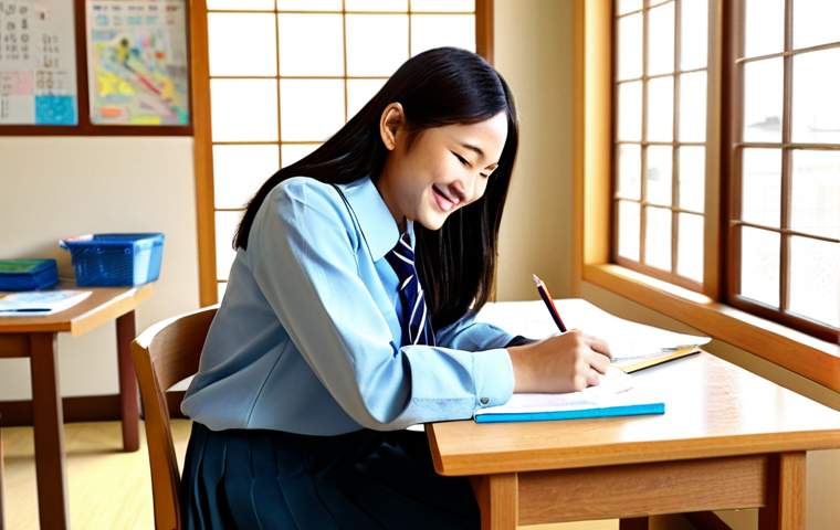 **

A bright and welcoming school counselor's office. A fully clothed, professional female counselor in her 30s, wearing a modest business casual outfit, smiles warmly at a young Japanese middle school student (boy, 13) who is also fully clothed in a school uniform. They are sitting at a table with papers and colorful drawing supplies. Sunlight streams through a window. Safe for work, appropriate content, perfect anatomy, natural pose, professional setting, family-friendly. High quality, well-formed hands, proper finger count, natural body proportions.

**