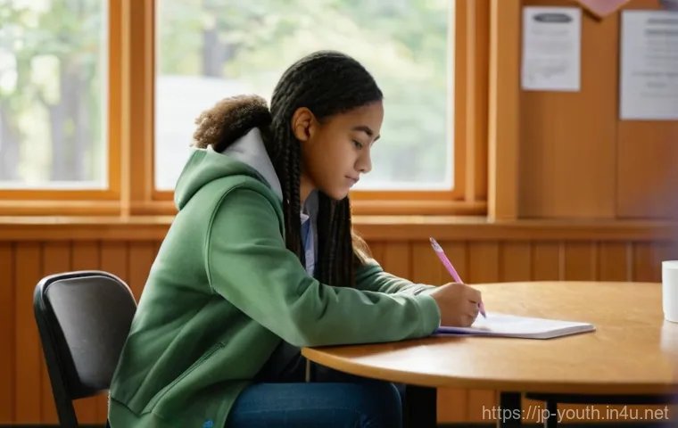 청소년상담사 자격증 소지 후 이직 사례 - Image Prompt 1: School Counselor Supporting a Teenager** 청소년상담사 자격증 소지 후 이직 사례 - Image Prompt 1: School Counselor Supporting a Teenager**