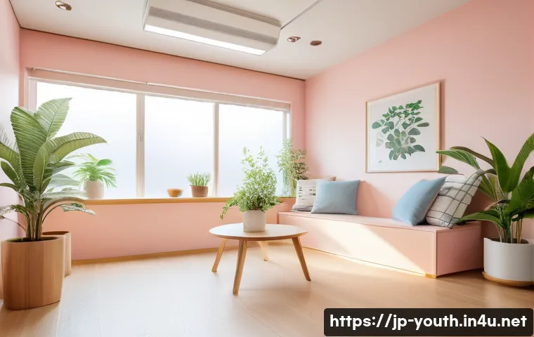 청소년상담사로서 청소년 상담 사례 분석 - A warm and safe counseling room designed for teenagers, softly lit with pastel colors and comfortabl...