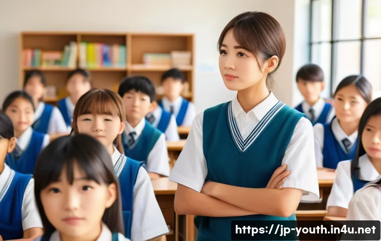 청소년상담사 자격증과 관련된 직업군 - A compassionate youth counselor in a modern Japanese school setting, attentively listening to a dive...