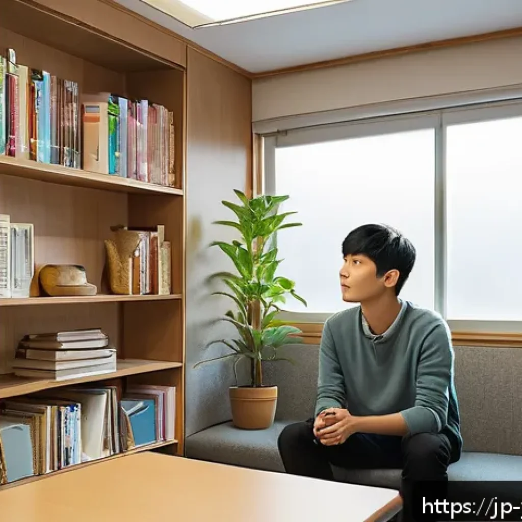 청소년상담사 자격증을 위한 학습 자료 목록 - A warm and inviting counseling room designed for adolescent mental health support, featuring soft na...