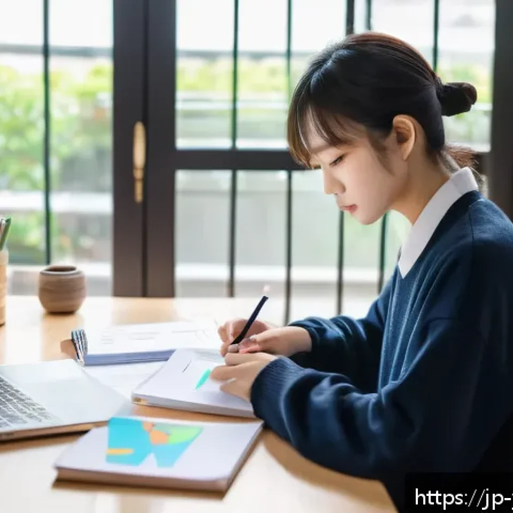청소년상담사 시험의 과목별 비중 - A focused study scene in a modern Japanese home study space, featuring a young adult reviewing psych...