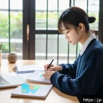 청소년상담사 시험의 과목별 비중 - A focused study scene in a modern Japanese home study space, featuring a young adult reviewing psych...