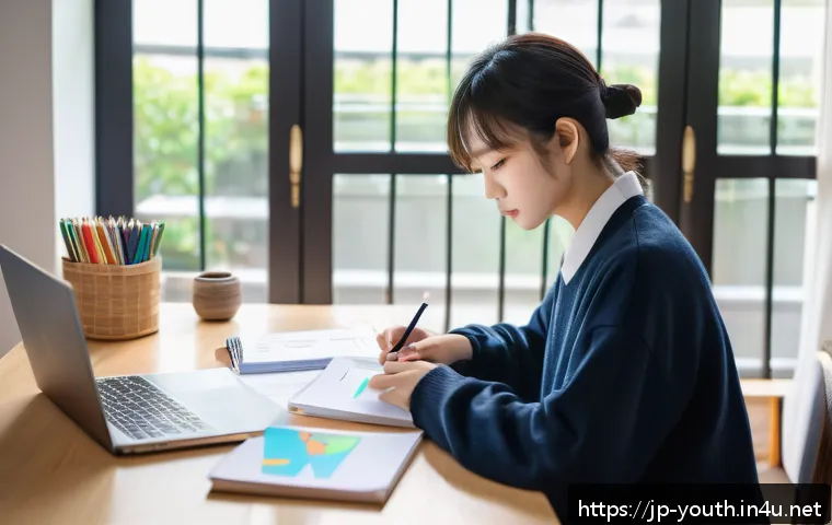 청소년상담사 시험의 과목별 비중 - A focused study scene in a modern Japanese home study space, featuring a young adult reviewing psych...