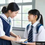 청소년상담사 자격증 취득 후 진로 탐색 방법 - A warm and welcoming Japanese middle school counseling room scene, featuring a young female youth co...