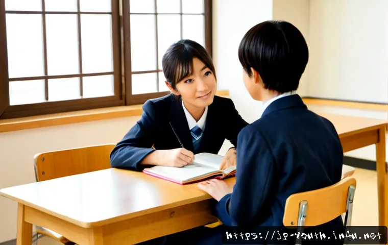 청소년상담사로서 직업의 미래 전망 - Photorealistic career counseling scene in a modern Japanese school, a compassionate youth counselor ...